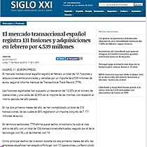 El mercado transaccional espaol registra 131 fusiones y adquisiciones en febrero por 4.539 millones